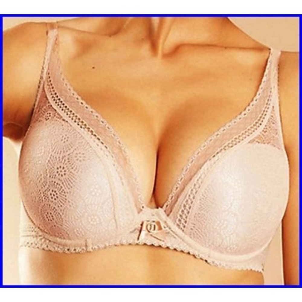 NWOT Chantelle 32DDDD Festivite Contour Plunge Bra 3682 Beige Lace 130183